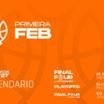 Orange calendar graphic promoting the 2026/27 Primera FEB season with Final Four and playoffs dates for 2027 (January–June).