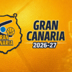 Gran Canaria 2026-27 logo: map outline with a basketball on a yellow background.